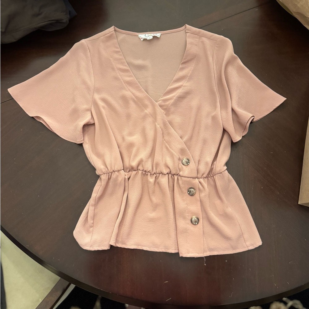 Pink Rose Blush Button-Down Blouse